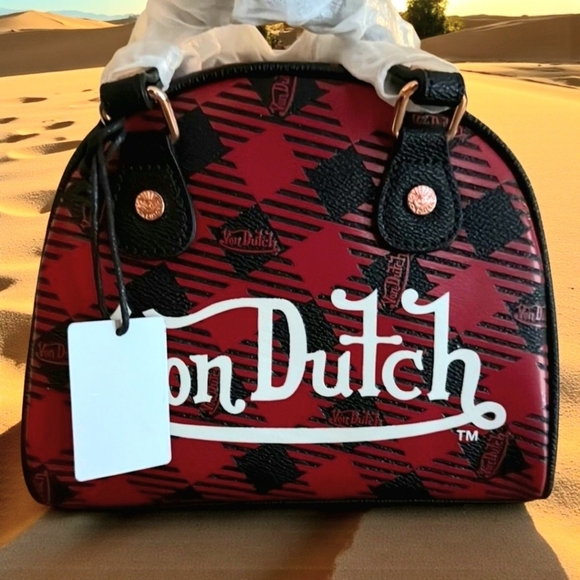 Black & Red Two-Tone Bowling Bag | Von Dutch Von Dutch Red and Black Plaid Y2K NWT Mini Satchel Bag